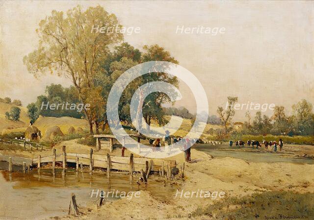 Hungarian landscape with cattle trough, 1884. Creator: Theodor von Hormann.