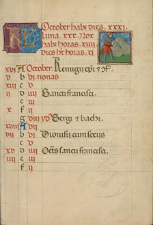 October Calendar Page; Making Wine; Book of Hours, about 1460. Creator: Unknown.