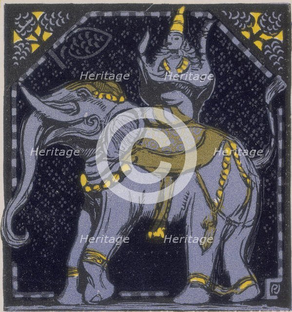 Elephant and rider; scene from "The Jungle Book", 1919.  Creator: Paul Jouve.