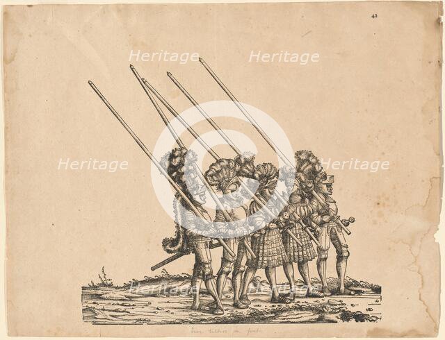 Five Tilters on Foot, 1516/1518 (published 1522, printed 1777 or 1796). Creator: Hans Burgkmair, the Elder.