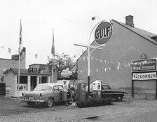 Gulf petrol station, Trelleborg, Sweden, 1955. Artist: Unknown