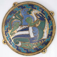 Combat Between Dragon and Dog (one of five medallions from a coffret), French, ca. 1110-30. Creator: Unknown.