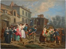 Parisian city scenes: arrest of prostitutes by the Provost Marshal and his guards, Mid 18th cent. Creator: Jeaurat, Etienne (1699-1789).