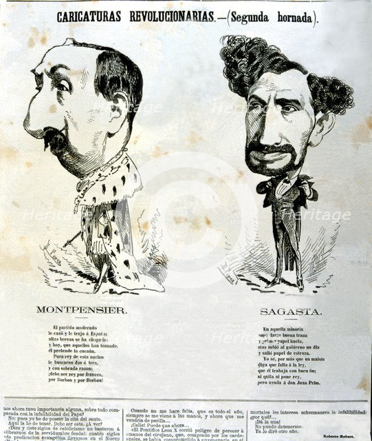 Duke of Montpensier (1824 - 1890), Práxedes Mateo Sagasta (1825 - 1903), revolutionary caricature…