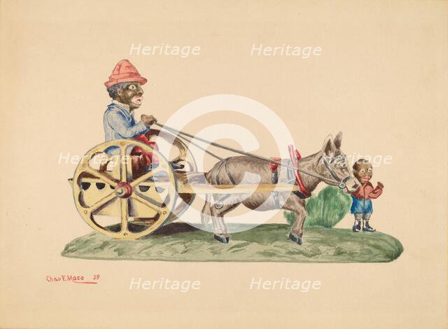 Toy Bank: Donkey Cart, 1938. Creator: Charles Moss.