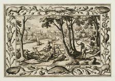 Bear Hunt, from Landscapes with Old and New Testament Scenes and Hunting Scenes, 1584. Creator: Adriaen Collaert.