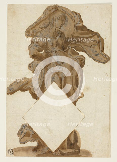 Design with Female Figure in Flowing Drapery, n.d. Creator: Possibly Hendrick Goltzius (Dutch, 1558-1617) or Hubrecht Goltzius (German, 1526-1583) or possibly after Joachim Wtewael (Dutch, c. 1566-1638).