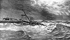 Destruction of the new part of Sandown Pier during a gale, 1895. Creator: George Meisenbach.