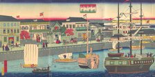 View of the Seafront in Yokohama (Yokohama Kagandori no fukei), 5th month, 1870. Creator: Utagawa Hiroshige III.