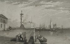 Rostral Column next to the River Neva, Saint Petersburg, Russia, 1839. Creator: Samuel Cholet.