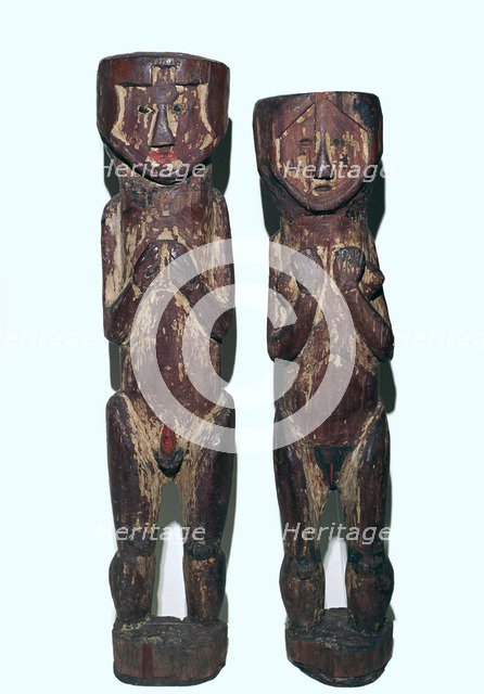 Wooden figures of men and women from north-east Peru. Artist: Unknown