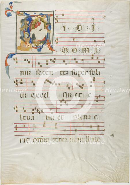 Saint Kneeling Before God Enthroned in a Historiated Initial "V" from an Antiphonary, 1310/15. Creator: Unknown.