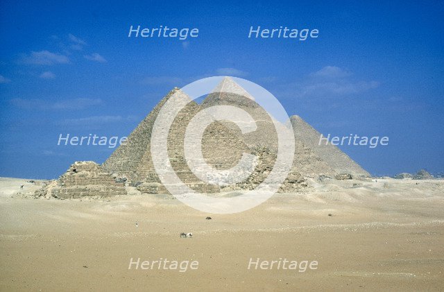 Pyramids of Khufu, Khafre and Mycerinus, Giza, Egypt, c26th century BC. Artist: Unknown