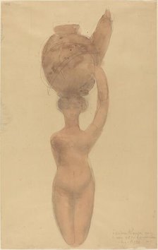 Nude Woman Carrying Vase on Head, 1909. Creator: Auguste Rodin.