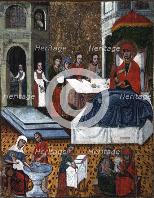 The Nativity of the Virgin, middle of 17th century. Creator: Russian icon.