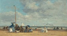 Beach at Trouville, 1864/1865. Creator: Eugene Louis Boudin.