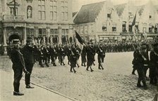 Albert I of Belgium reviewing troops, First World War, 1914, (c1920). Creator: Unknown.