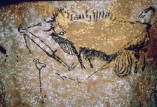Paleolithic cave-painting of a Bison and Man from Lascaux. Artist: Unknown