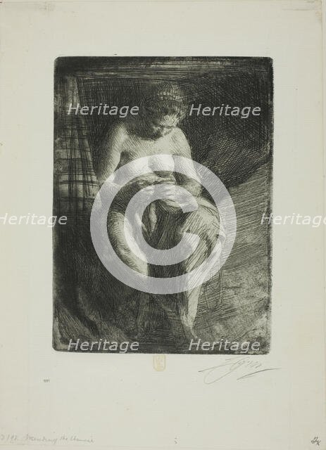 Mending, 1905. Creator: Anders Leonard Zorn.