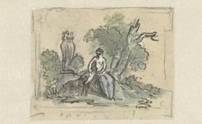 Woman with dog in park, c.1752-c.1819. Creator: Juriaan Andriessen.