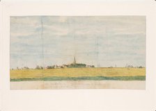 The village of Over-Diemen near Amsterdam on the Zuiderzee, view from land, 1764-1771. Creator: Jan Brandes.