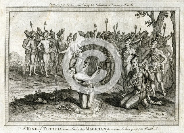 'A King of Florida consulting his Magician previous to his going to Battle', c1760. Artist: Unknown