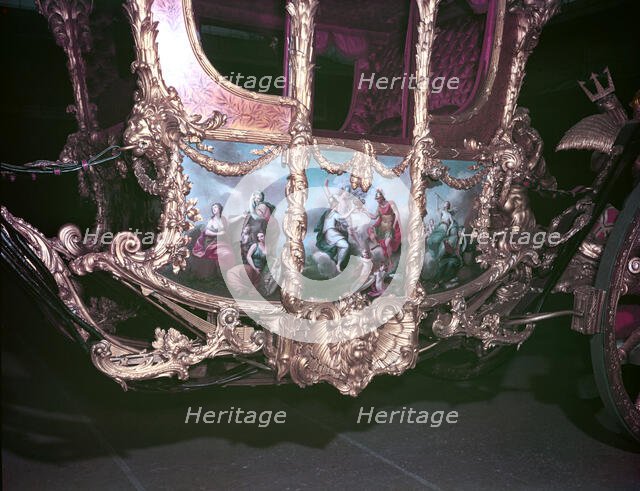 Detail of the Gold State Coach at the time of the coronation of Queen Elizabeth II, 1953. Creator: Arthur Charles Kirby Ware.