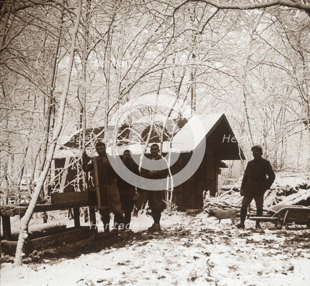 Soldiers in the snow, Forêt de la Reine, France, c1914-c1918. Artist: Unknown.