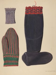 Zoar Beaded Wristlet, Mitten and Sock, c. 1938. Creator: Fritz Boehmer.
