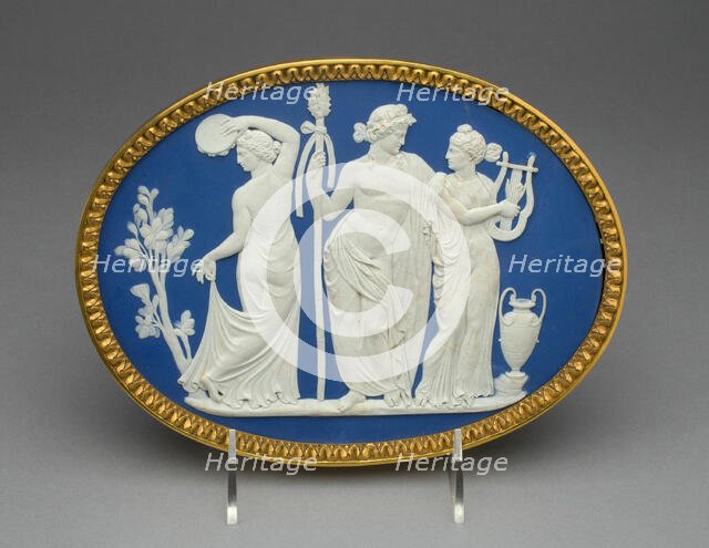 Plaque with Bacchus and Two Bacchantes, Burslem, c. 1789. Creator: Wedgwood.