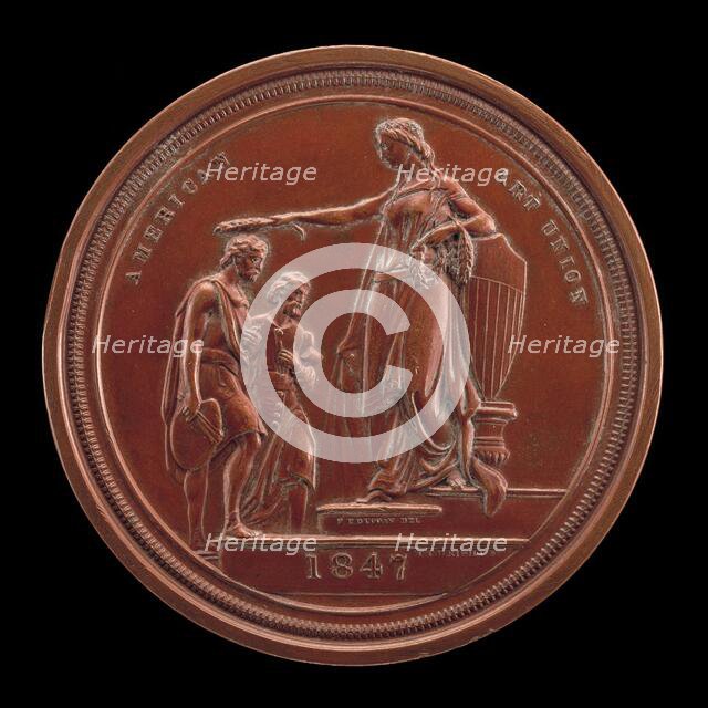 Fame Crowning Painting and Sculpture [reverse], 1847. Creator: Charles Cushing Wright.