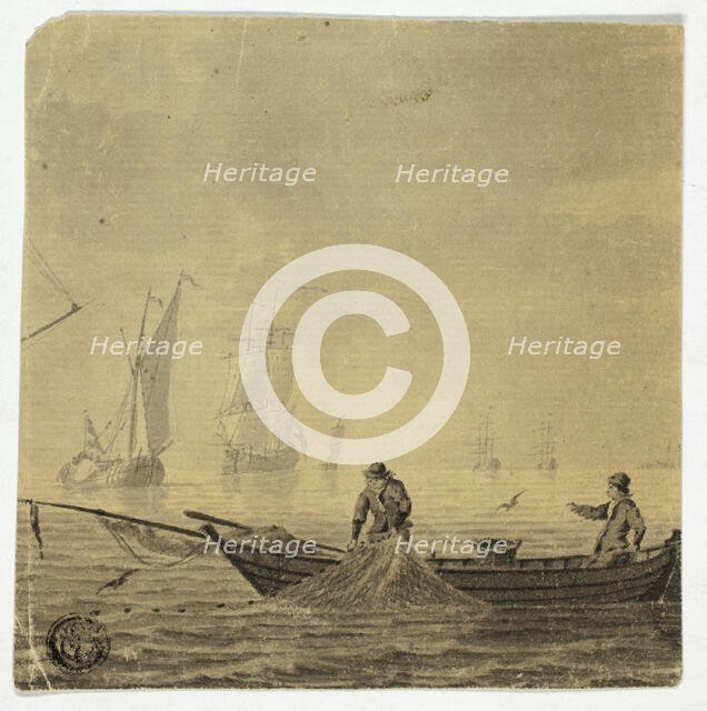 Fishermen Pulling in Net on a Boat, n.d. Creator: Cornelis Ouboter van der Grient.