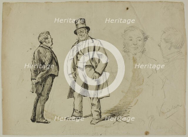 Sketch of Two Standing Men and Two Portaits, 1870/91. Creator: Charles Samuel Keene.