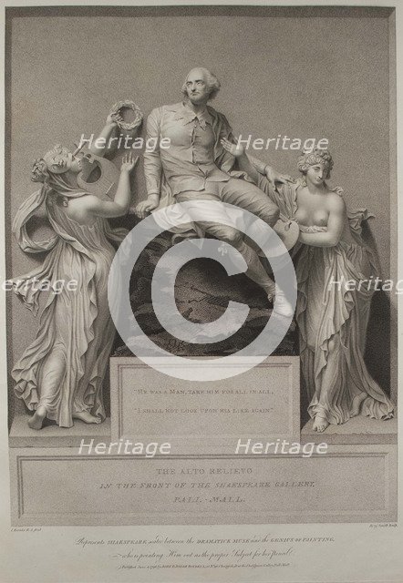 Shakespeare with the Muse of Literature and the Genius of Painting, 1803. Artist: Boydell, John (1720-1804)