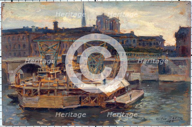 Work on the metro at Notre-Dame bridge, in 1906. Creator: Victor Marec.