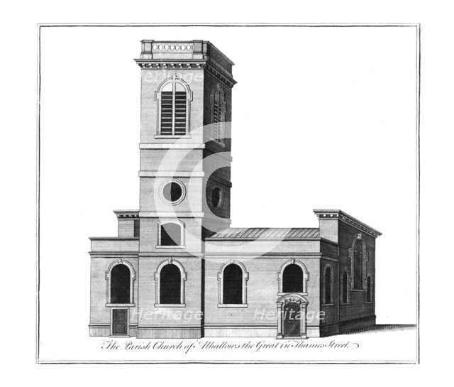 'The Parish Church of Alhallows the Great in Thames Street.', c1772. Artist: Benjamin Cole.