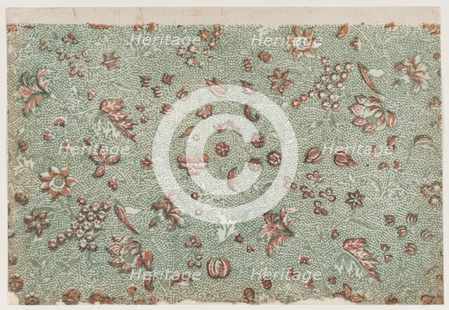 Sheet with overall floral and vine pattern with dots, 19th century. Creator: Anon.