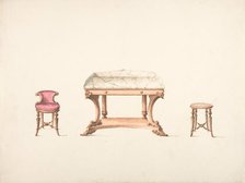 Design for a Marble Topped Table and a Low-backed Chair and a Stool, early 19th century. Creator: Anon.