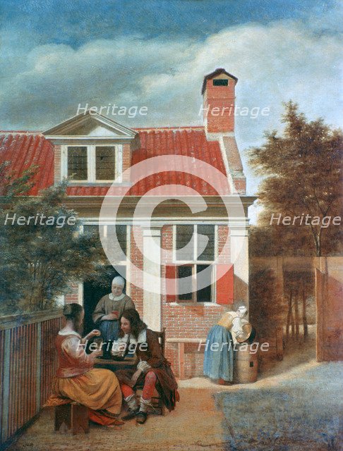 'Three Women and a Man in a Courtyard behind a House', c1657-1659. Artist: Pieter de Hooch