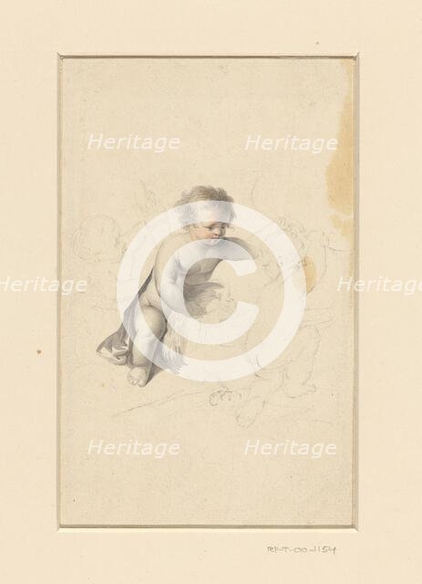 Three putti with a torch, eagle and bow, 1800-1900. Creator: Anon.