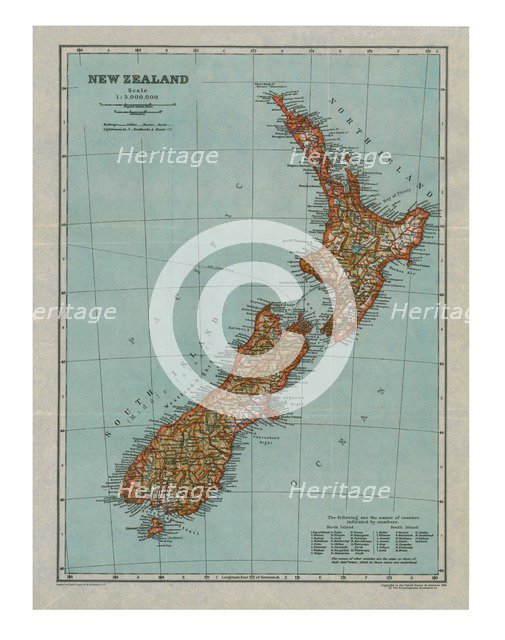 Map of New Zealand, c1910. Artist: Gull Engraving Company.