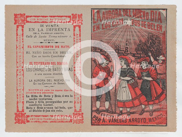 Cover for 'La Aurora del Nuevo Dia en los Campos de Belen', villagers holding she..., ca. 1890-1910. Creator: José Guadalupe Posada.