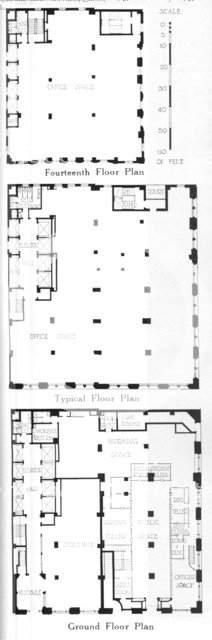 Floor plans, Johns-Manville Building, New York City, 1924. Artist: Unknown.