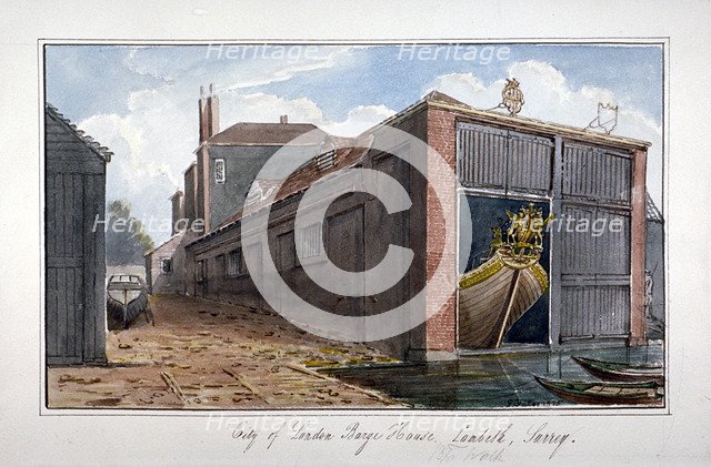 City of London Barge House, Bishop's Walk, Lambeth, London, 1825. Artist: G Yates