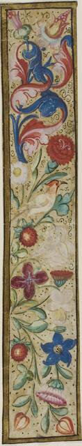 Illuminated Border with Bird, Strawberries and Flowers from a Choir Book, n.d. Creator: Unknown.