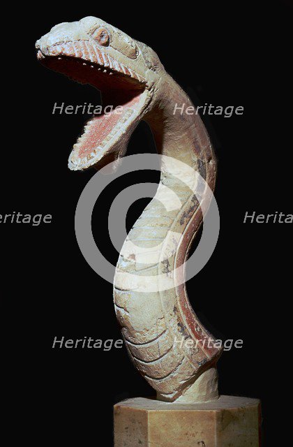 Greek polychrome head of a serpent, c.6th century BC. Artist: Unknown