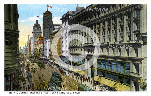 Retail centre, Market Street, San Francisco, California, USA, 1921. Artist: Unknown