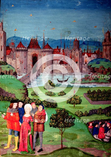 The farewell of the troops, miniature in the first chapter of the 'Chronicles of France,' Paris m…