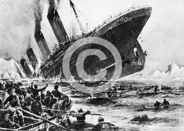 The sinking of SS Titanic, 14 April 1912. Artist: Unknown