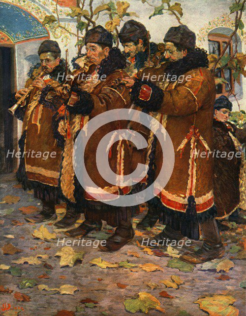 'Musicians from Hroznovà Lhota: clarinet, violin and double bass. (1861-1940)', 1948. Artist: Joza Uprka.